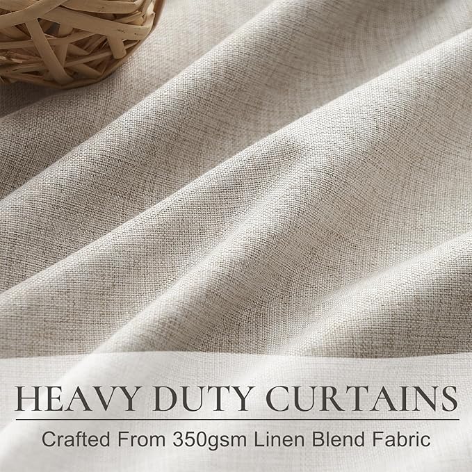 100 Inch Extra Wide Blackout Curtains 108 Inches Long for Living Room, Pinch Pleated Natural Linen Textured Boho Curtains Thermal Privacy Sliding Door Drapes Large Window Burg(100"W x 108"L x 2Panels)
