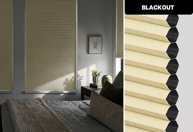 LazBlinds Cordless Cellular Shades, No Tools No Drill Blackout Honeycomb Shades Pleated Blinds for Windows, 21'' W x 48'' H, Soft Cream