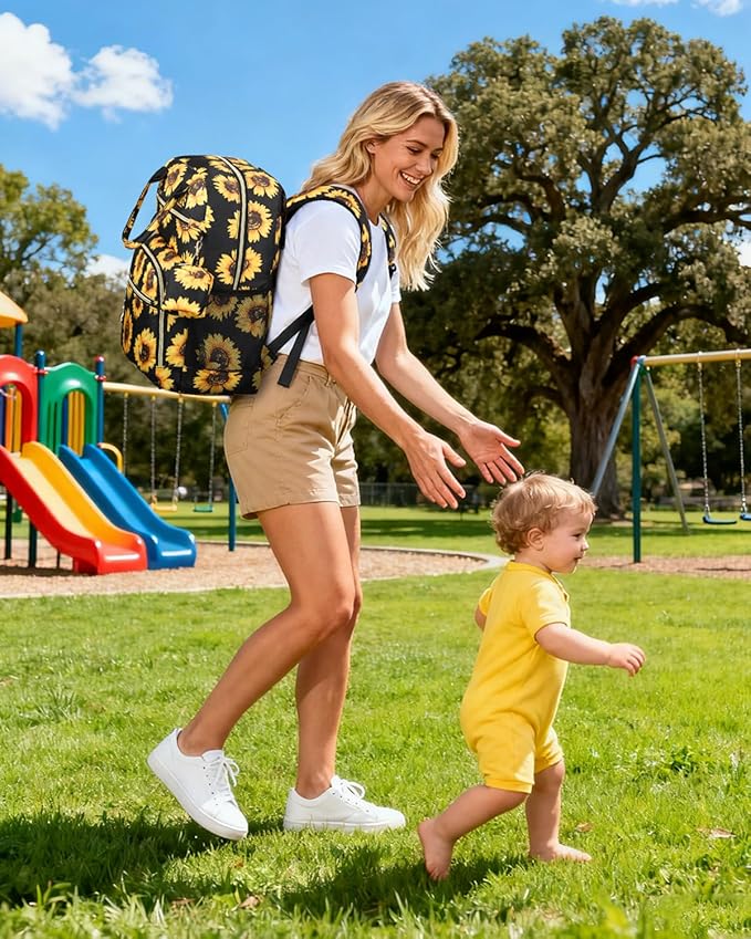 Diaper Bag Backpack,Baby Essentials Diapers Bag with Pacifier Case,Multipurpose Stylish Large Capacity Travel Backpack for Baby Girl/Boy(M-Sunflower)