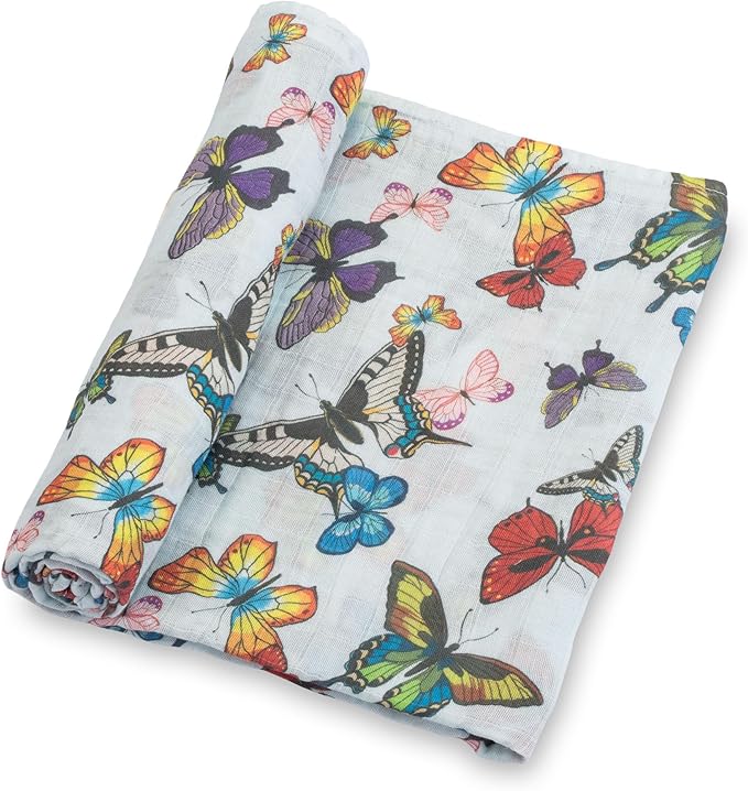 LollyBanks Baby Blanket for Girls, Large 47 x 47 Inches Soft Muslin Swaddle Blankets, 100% Cotton Breathable and Lightweight Baby Receiving Blankets, Registry (Butterfly Print)