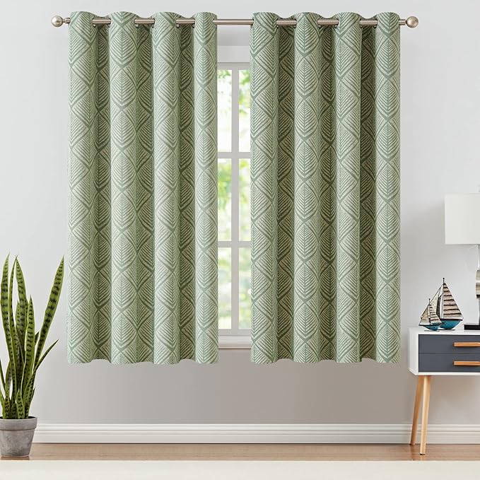 jinchan 80% Blackout Curtains for Bedroom, Geometric Patterns Drapes for Living Room, Window Treatments for Room Darkening, Grommet Thermal Insulated Curtains 72 inch Length 2 Panels, Sage Green