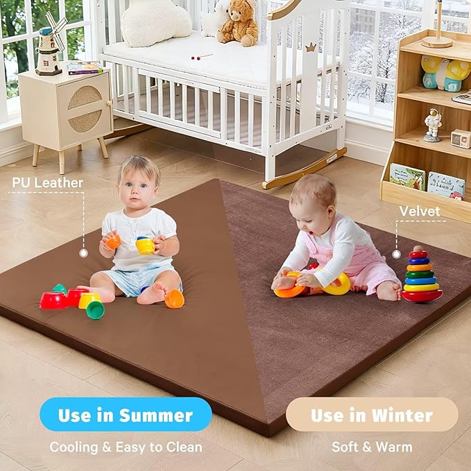 Waterproof Baby Play Mat for Floor 1.3" Thick Memory Foam 74 * 50 Cushion Playpen Playmat Tummy Time Nursery Rug Pad Mattress Create Soft & Safe Area for Infants,Toddler,Kids,Chestnut