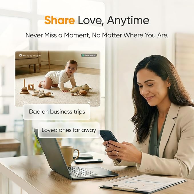 Monai Smart Baby Monitor - 3K HD WiFi Video Baby Camera with 7 AI Features, Pan-Tilt, 6X Zoom & Night Vision, Instant Alerts for Cry/Sound/Sleep/Face Covered/Motion, No Monthly Fee, Nursery Monitor