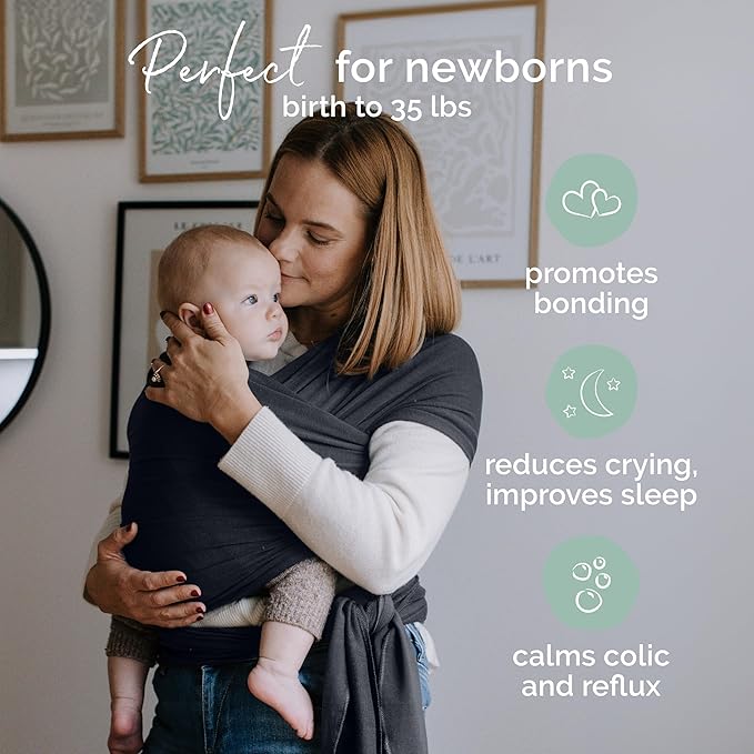 Boba Baby Wrap Carrier – Original Baby Sling Carrier for Newborns (7–35 lbs), Soft, Secure, Hands-Free & Ergonomic, Ideal for Comfortable Bonding, New Parents (Serenity Charcoal)