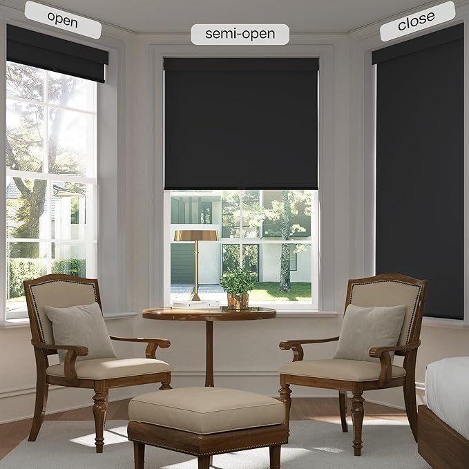LazBlinds No Drill Blinds for Indoor Windows, Blackout Roller Shades, Cordless Window Blackout Blinds, Thermal Insulated Fabric UV Protection for Home and Office, 23.5" W x 72" H, Black