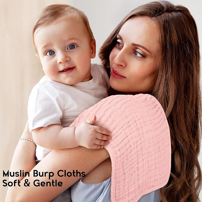 Unnivoll Muslin Burp Cloths for Baby 100% Cotton Burping Cloths for Boys Girls Large 20''X10'' Extra Soft and Absorbent 12 Pack - Flesh Pink