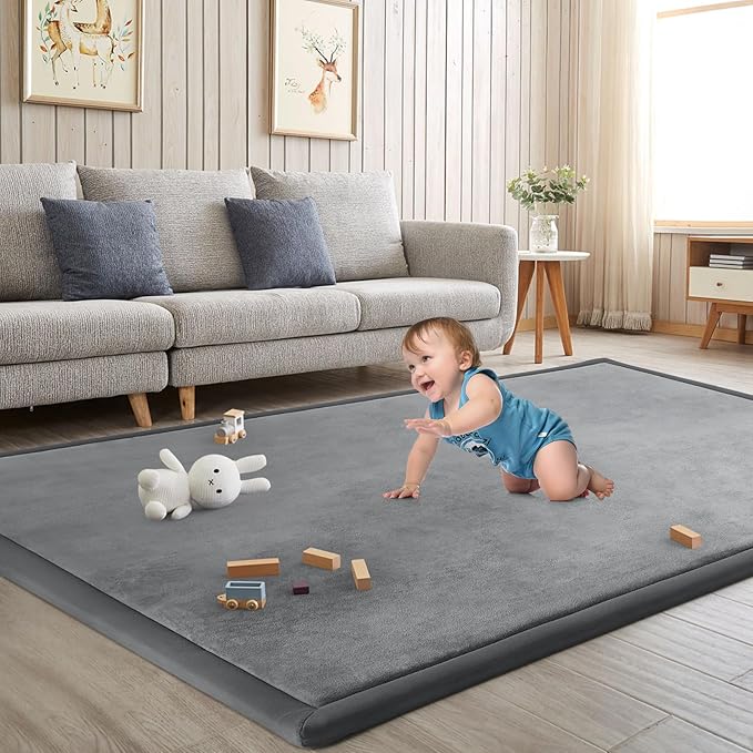 Baby Play Mat for Floor Tummy Time Nursery Muscle Mat Area Rug Playroom Rug Tatami Mat 50x50 Memory Foam 1.3" Thick Crawling for Babies,Toddlers, Infants, Kids,Floor Mat(Grey)