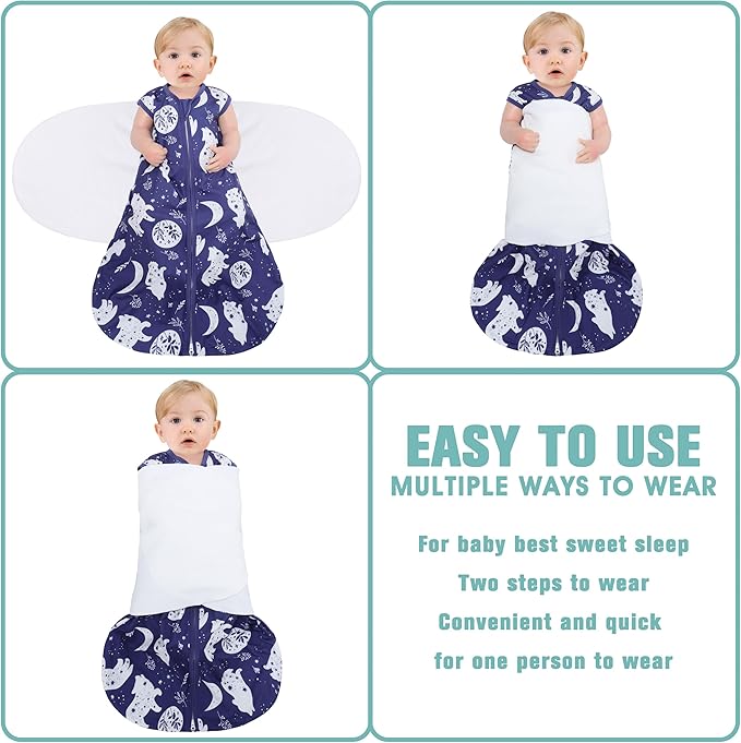 BSTOPPT Newborn Sleep Sack Baby Swaddle,3-Way Adjustable Wearable Blanket,100% Rayon Cotton Swaddling Sleeping Bag，TOG 0.5 (Fox & Dinosaurs, 6-12 Months)