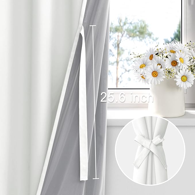 XWZO 100% Blackout Curtains 84 Inches Length with Tiebacks- Heat and Light Blocking Ring Top Window Drapes with Black Liner Backing for Bedroom/Kid's Room, Ivory, W70 x L84, Set of 2 Panels