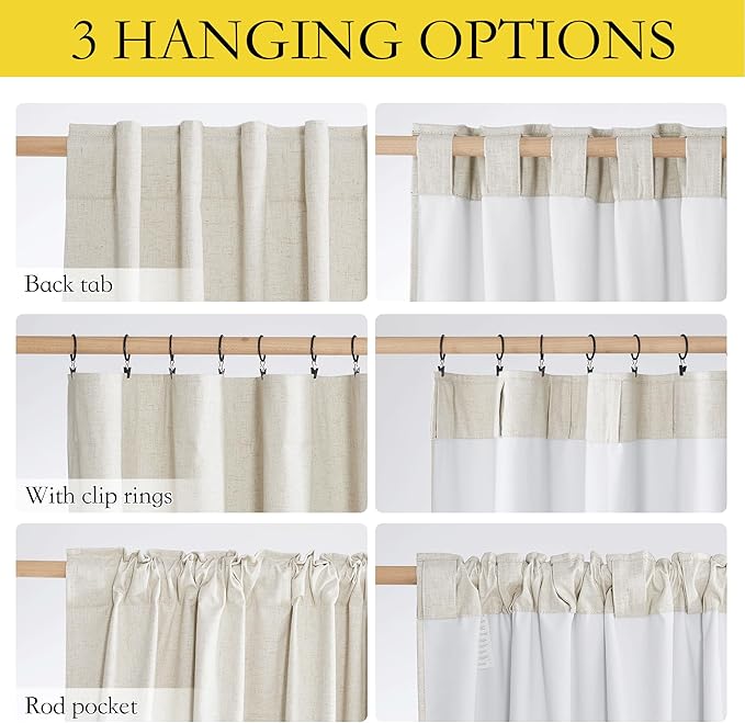 NICETOWN Natural 100% Blackout Linen Curtains 84" Long for Bedroom, Farmhouse Thick Linen Blend Window Treatment Panels Thermal Insulated Drapes for Living Room (1 Pair, 52" Width Each Panel)