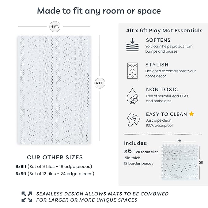 Baby Play Mat for Floor - Boho (4x6ft) - Premium EVA Foam Play Mat for Babies & Toddlers (Ages 0-5+) - Non-Toxic Playmat for Tummy Time, Crawling & Playroom - Stylish & Comfortable