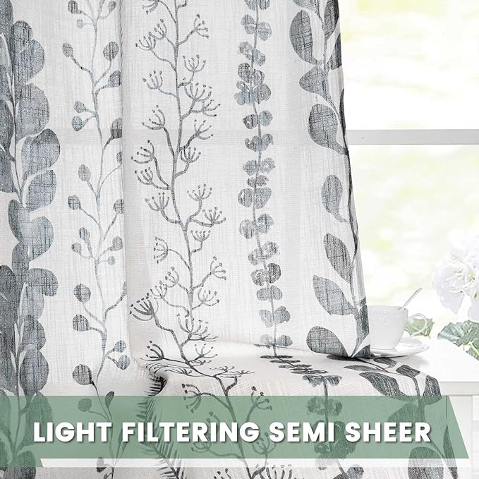 MEETSKY Curtains 63 Inches Long Boho Linen Style Curtains for Living Room Semi-Sheer Back Tab Farmhouse Drapes Light Filtering Bohemian Rod Pocket Window Curtain, 50” Wide Each Panel, 2 Panels