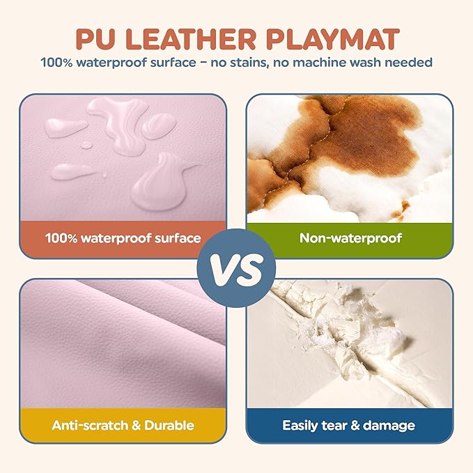 Play Mat Cover Only – Fits 50x50x1 Rollable Foam Floor Mat for Babies – Waterproof, Easy to Clean Replacement Cover for Tummy Time & Crawling – Pink