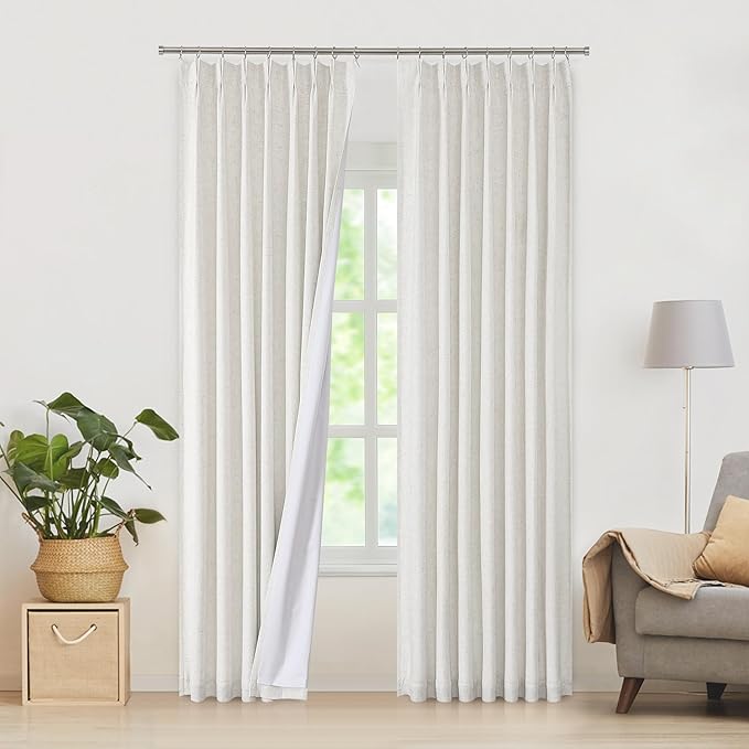 WEST LAKE Extra Long 9 ft Bailey Linen Pinch Pleat Full Blackout Curtains 108 Inches Length,Natural Pinch Pleated Panels with Back Tabs,Rustic Window Treatment Bedroom Living Room,40"Wx108"Lx2,Natural