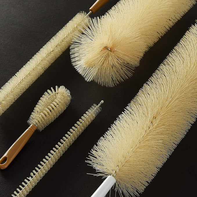 ALINK 5-Pack Bottle Brush Cleaner - Extra Long Bamboo Handle Water Bottle Straw Cleaning Brush for Washing Narrow Neck Beer Wine Decanter, Sports Bottle, Thermos, Flask, Jug
