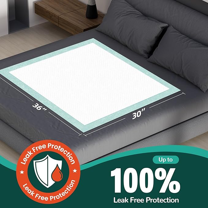 MILDPLUS Bed Pads with Adhesive Strips 30''X36'', 30 Count | Extra Large XL Underpads | Secure & Waterproof Chucks for Incontinence Care | for Adults, Seniors, Kids & Pets