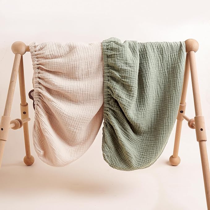 Konssy 2 Pack Muslin Changing Pad Covers for Boys, Ultra Soft & Breathable Cotton Baby Diaper Changing Table Covers, Neutral Nursery Diaper Changing Pad Sheets (Fog Green,Cream)