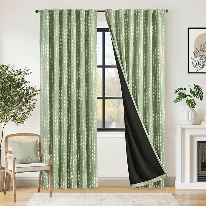 jinchan 95% Blackout Boho Curtains 90 Inches Long Sage Green Moon Phases Printed Drapes Rod Pocket Back Tab Thermal Insulated Curtains for Bedroom Nursery Window Drapes Curtain Set 2 Panels