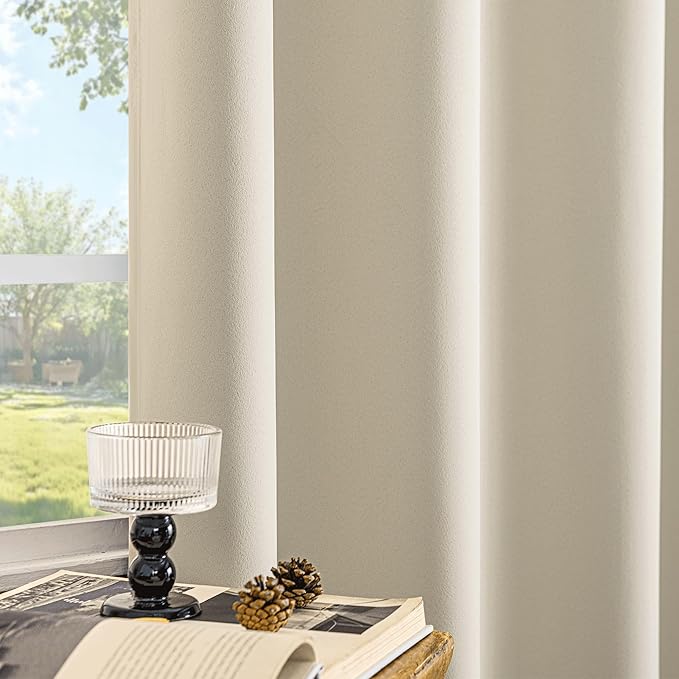 Beauoop 100% Blackout Curtains 96 Inch Long 2 Panels for Bedroom Living Room Beige Solid Room Darkening Thermal Insulated Soundproof Energy Saving Grommet Top Window Treatment Drapes,52x96, 2 Set