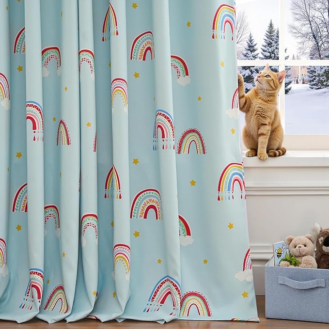 jinchan Nursery Blackout Curtains for Kids Room Rainbow Blue Curtains Cute Girls Bedroom Dorm Playroom Window Treatment Grommet Thermal Insulated Room Darkening 2 Panels 84 Inch Length