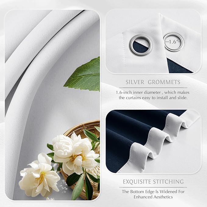 Beauoop White 100% Blackout Curtains 84 Inch Long 2 Panels for Bedroom Living Room Solid Room Darkening Thermal Insulated Soundproof Energy Saving Grommet Top Window Treatment Drapes,52x84 2 Set
