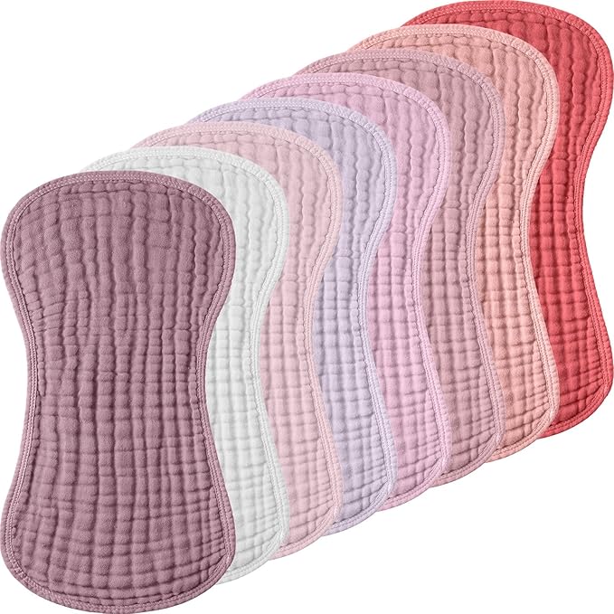 Frienda 8 Pack Muslin Burp Cloths Girl Large 20 x 10 Inch Cotton Burp Rags Absorbent Soft Newborn Face Towels for Newborn Baby Boy Essential Shower Gift Pink