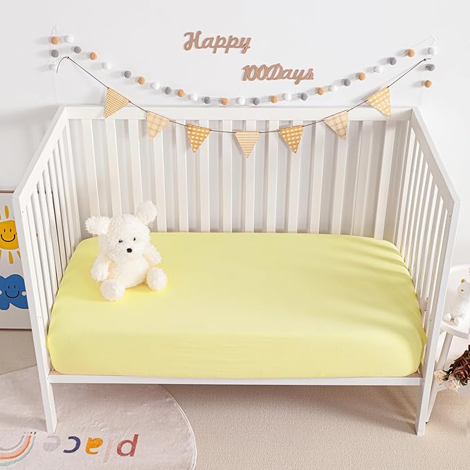 NTBAY 2 Pack Muslin Cotton Mini Crib Sheets, Soft and Breathable Double Layer 24x38 Baby Crib Sheets for Mini Crib and Toddler Mattresses, Boys, Girls, Unisex, Light Yellow, 24x38 Inches