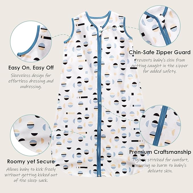 Cute Castle Baby Sleep Sack 18-24 Months - Lightweight 100% Cotton 2-Way Zipper TOG 0.5 Infant Wearable Blanket, Newborn Essentials Toddler Sleep Clothes (3 Pack Blue)