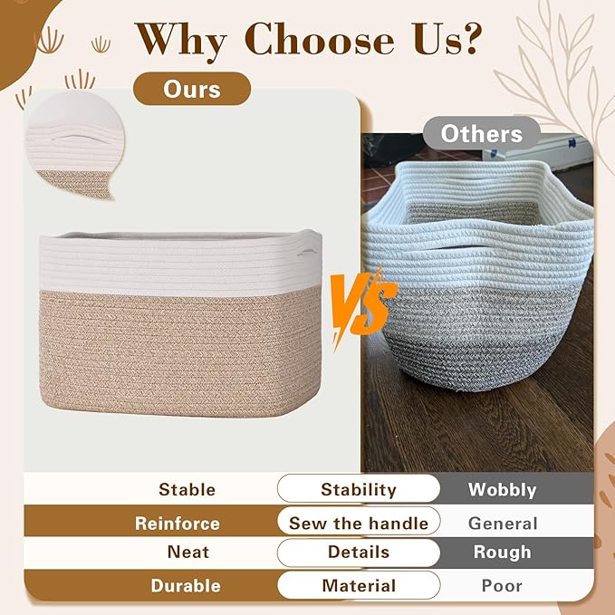 Woven Storage Baskets, Baskets for Organizing, 3 Pack Woven Basket for Storage, Storage Baskets for Shelf, Towel, Toy, Book, Closet, Baby 15"×10"×9"