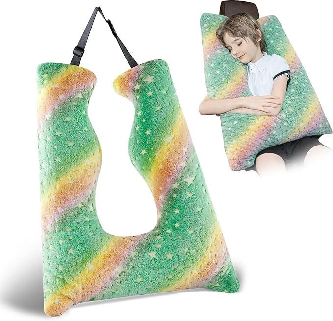 Car Pillow for Kids, Travel Pillow with Adjustable Strap, Kids Floor Pillows Cushions for Adults and Children to Support Head and Body Road Trip Essentials (Green)