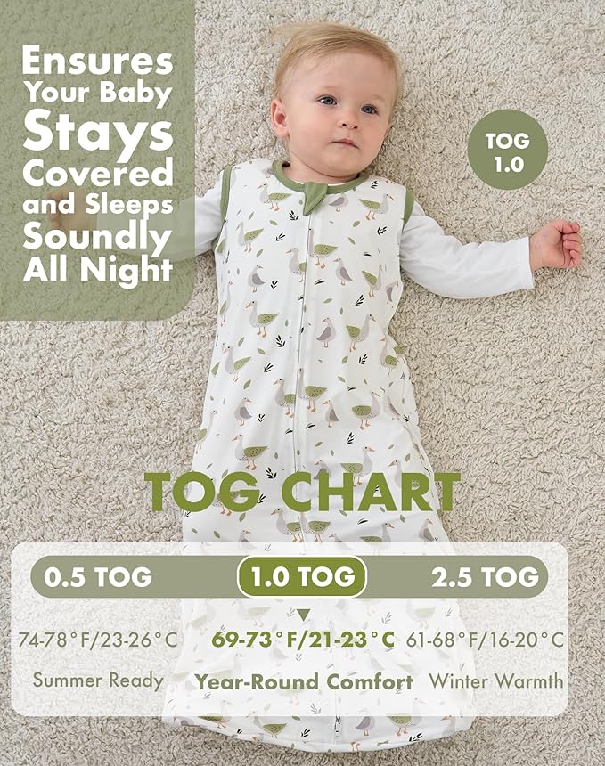 FJORHAL Rayon Made from Bamboo Sleep Sack – TOG 1.0 Soft Wearable Blanket for Infants & Toddlers