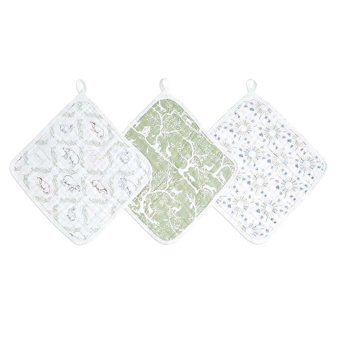 aden + anais Essentials Washcloth 3-Pack, Super Soft 100% Cotton Muslin, Gentle on Skin, 3 Absorbent 11x11 Layers, Softer with Every Use, Perfect for Babies, Infants, Toddlers, Harmony