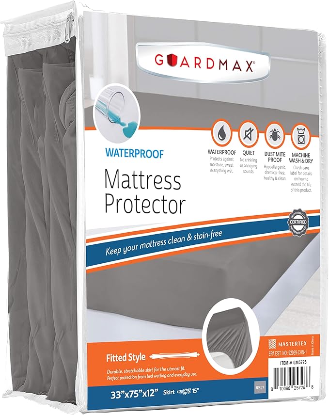 Guardmax Jersey Knitted Cot Size Mattress Protector - Waterproof & Dust Mite Proof Mattress Cover with Stretchable Pockets - Soft, Comfortable, & Noiseless Waterproof Fitted Sheet.(33 x 75 X 12)