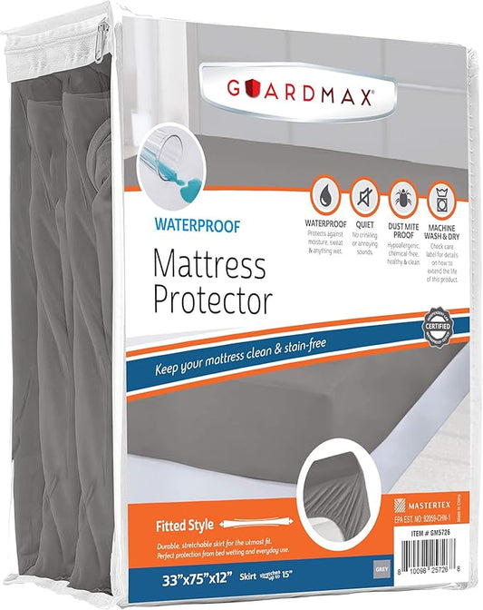Guardmax Jersey Knitted Cot Size Mattress Protector - Waterproof & Dust Mite Proof Mattress Cover with Stretchable Pockets - Soft, Comfortable, & Noiseless Waterproof Fitted Sheet.(33 x 75 X 12)