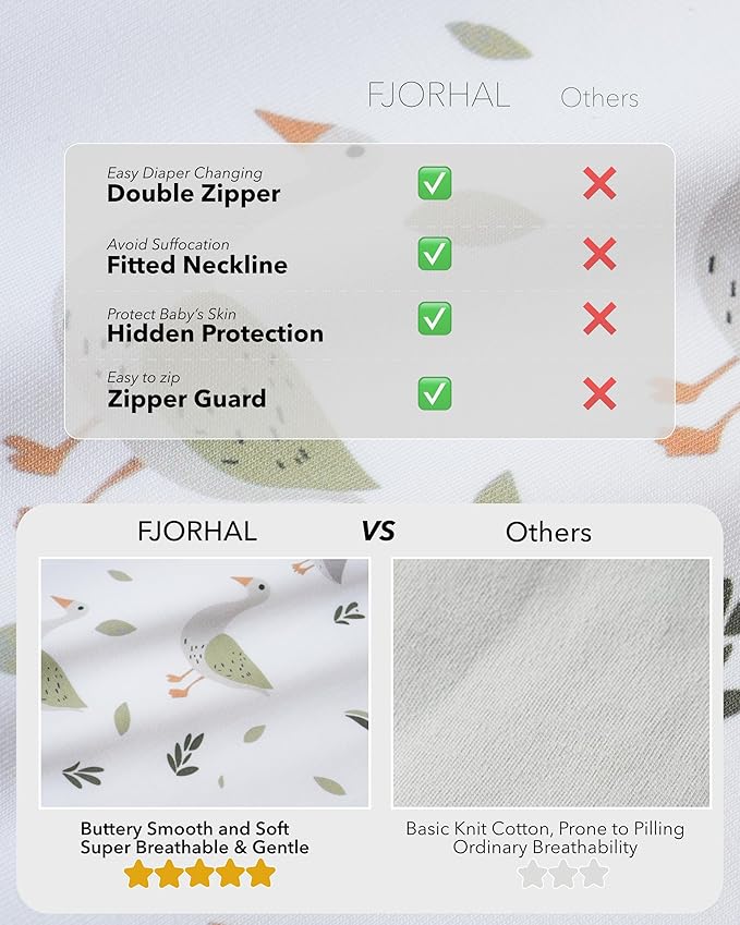 FJORHAL Rayon Made from Bamboo Sleep Sack – TOG 1.0 Soft Wearable Blanket for Infants & Toddlers