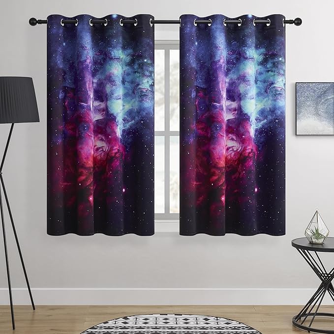 Galaxy Blackout Curtains for Bedroom, Space Nebula Star Drapes, 100% Light Blocking, Thermal Insulated & Noise Reducing Curtains for Living Room, Grommet Top 52 x 72 Inches, 2 Panels