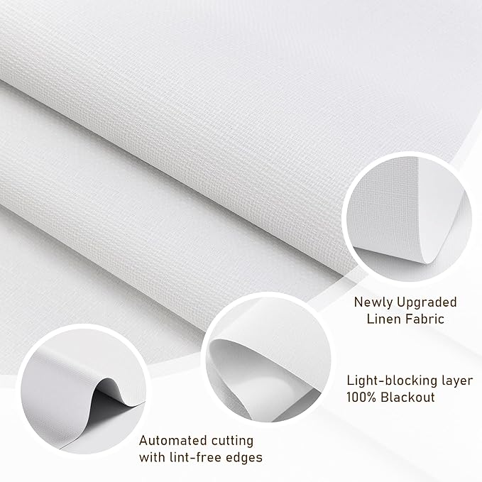 AOSKY Linen Roller Blinds Shades for Indoor Windows Pull Down Cordless Blackout Black Out Window Shade 21 Inch Blinds for Home White