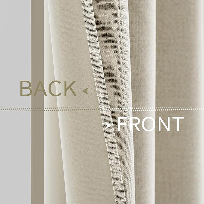MIULEE 100% Blackout Linen Textured Curtains for Bedroom Solid Thermal Insulated Cream Grommet Room Darkening Curtains & Drapes Luxury Decor for Living Room Nursery 42 x 90 Inch (2 Panels)