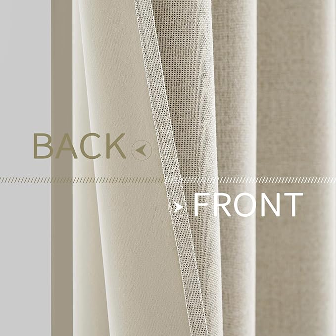 MIULEE 100% Blackout Linen Textured Curtains for Bedroom Solid Thermal Insulated Cream Grommet Room Darkening Curtains & Drapes Luxury Decor for Living Room Nursery 52 x 63 Inch (2 Panels)