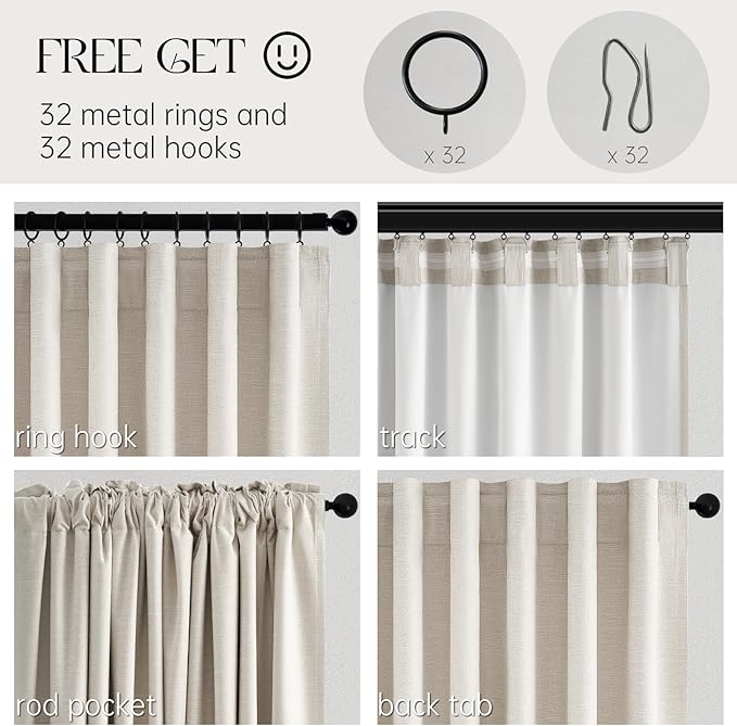 Topfinel Off-white Blackout Cream White Curtains, Sound Proof, Ivory Linen, Tab Top, UV Blocking, Cute Farmhouse for Small Window Bedroom Nursery, 52" X 63"