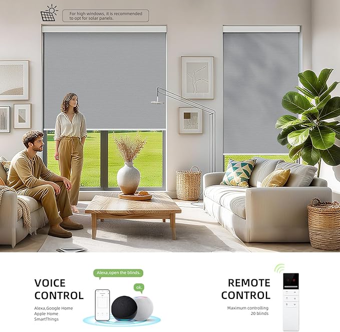 ZSTARR Motorized Smart Blind for Window with Remote Control, Automatic Blackout Roller Shade Customizable Size,with Valance Child Safety Rechargeable Battery Blinds (Medium Gray)