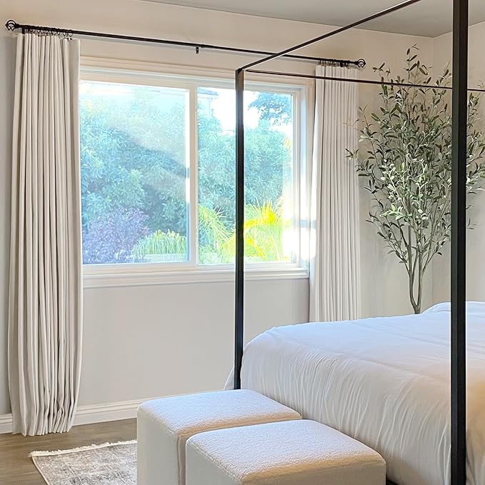 INOVADAY 100% Blackout Curtains for Bedroom, Black Out Curtains 96 Inch Long, Clip Rings Linen Blackout Drapes, Thermal Insulated Room Darkening for Living Room, 2 Panels - Beige,W50xL96