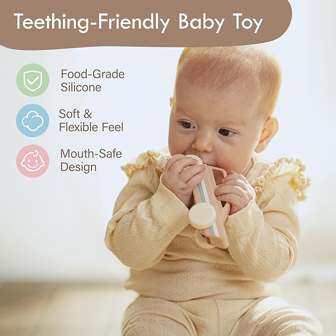 Moonkie Food Grade Silicone Toy Cars for Babies & Toddlers, Push and Go Baby Car Toys 6–12 Months, Baby Teething Toys 4–6 Months, One-Piece Design Infant Toys, Birthday Gifts for Boys & Girls, 3 Pack