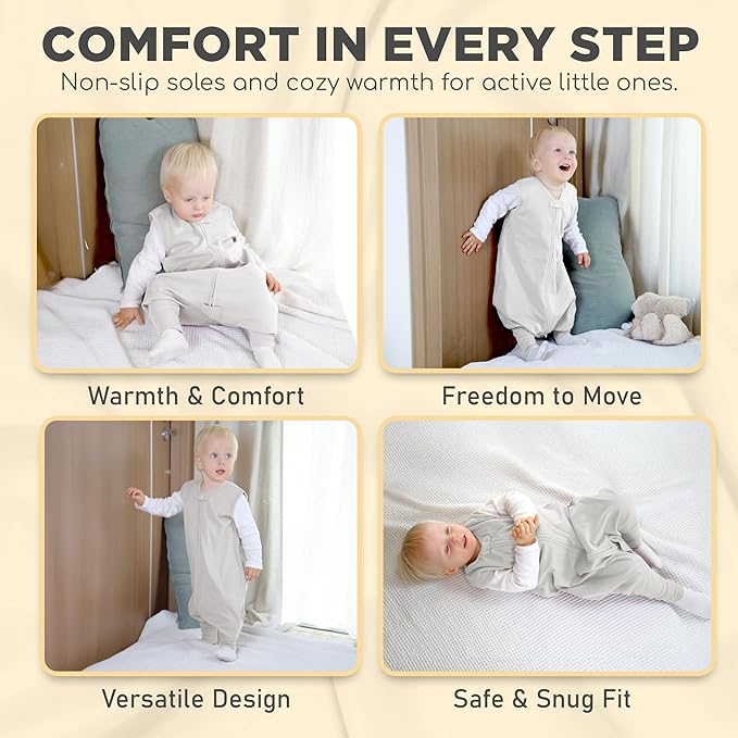 Toddler Sleep Sack with Feet, 0.5 TOG Organic Cotton Baby Sleeping Bag with Legs, Baby Wearable Blankets for Walkers w/ 2-Way Zipper, Baby Sleep Sack for Girls & Boys, Early Walker 6-18 Month