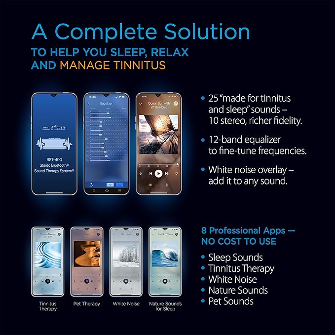 Sound Oasis Stereo Bluetooth Sound Machine for Sleep and Tinnitus Masking, 20 Non-Looping Soothing Sounds Plus Pink Noise, Hi-Fidelity Speakers, Portable Sound Therapy for Home, Baby, Office or Travel