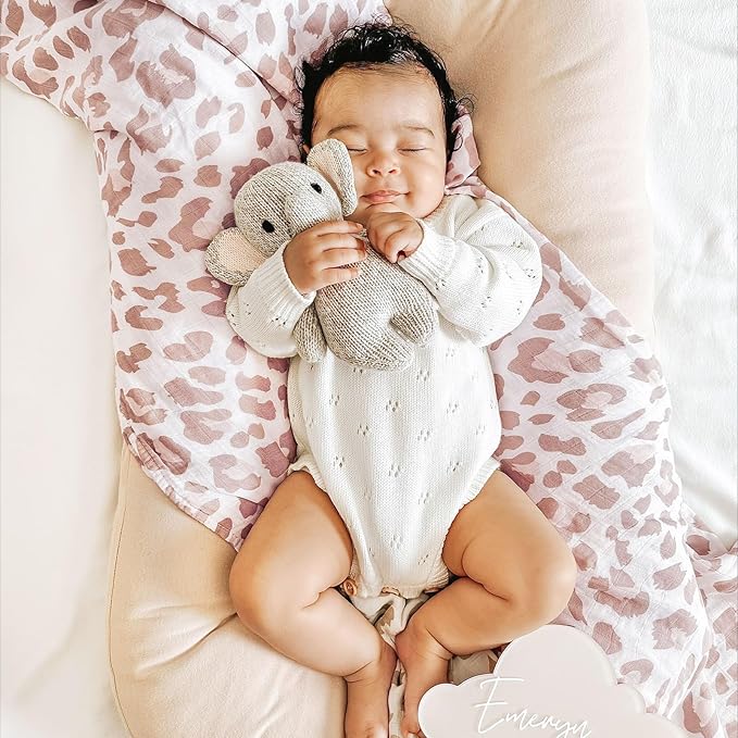 LifeTree Swaddle Blankets Baby Girl, 2-Pack Super Soft 70% Viscose Bamboo and 30% Cotton Muslin Swaddles Blankets (Large 47" x 47"), Mauve Floral & Blush Leopard Pattern, Newborn Baby Registry