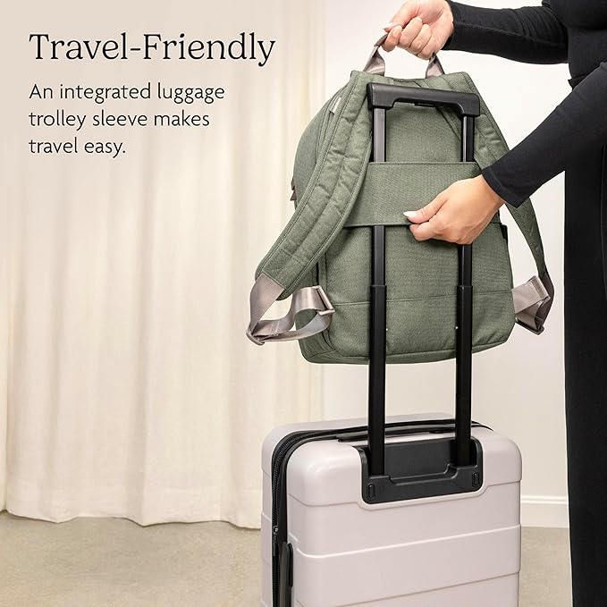 UPPAbaby Changing Backpack - Multiple Storage Compartments - Side Bottle + Laptop Pockets - Trolley Sleeve - Stroller Strap Attachment - Greyson - Charcoal Mélange| Saddle Leather