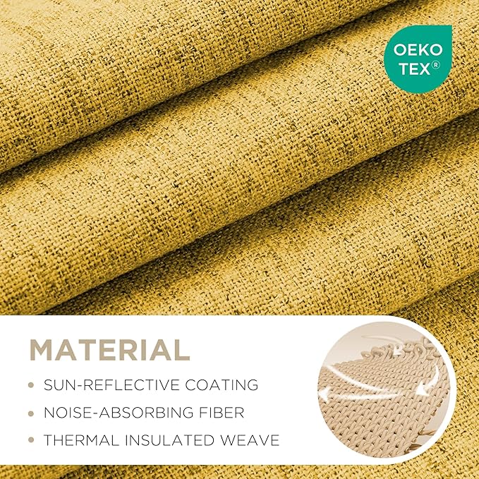 Joydeco Linen Blackout Curtains for Bedroom - 100% Light Blocking 1 Panels, Yellow Drapes 70" W x 108" L, Thermal Insulated Room Darkening Curtains for Living Room, Rod Pocket & Back Tabs