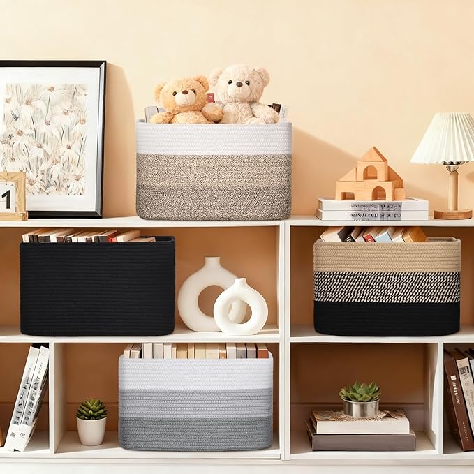 Woven Storage Baskets, Baskets for Organizing, 3 Pack Woven Basket for Storage, Storage Baskets for Shelf, Towel, Toy, Book, Closet, Baby 15"×10"×9"