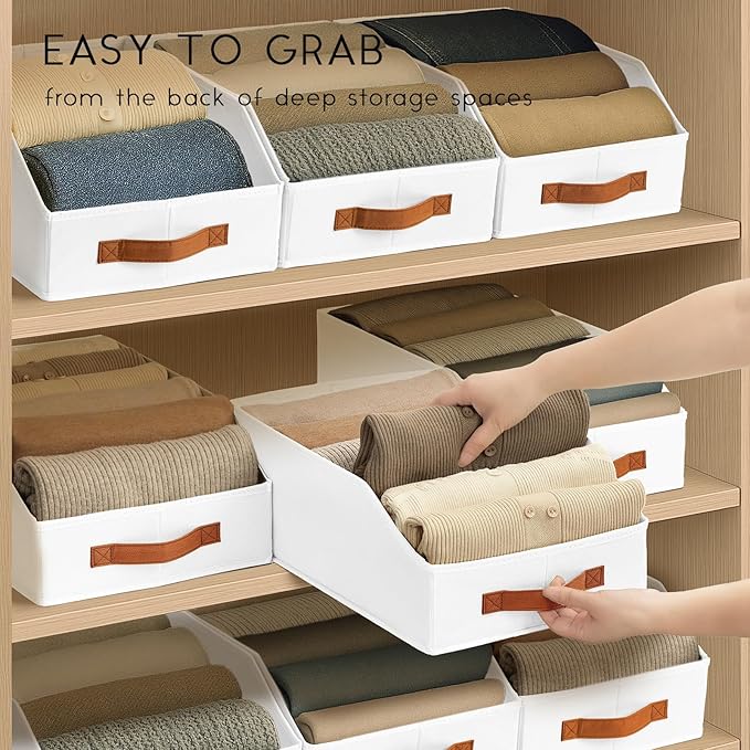 Fabric Storage Bins for Organizing - 10 Pack Large Trapezoid Collapsible Storage Bins with Front Handle, Closet Organizers and Storage for Bedroom, Home Shelves, Small Spaces, White